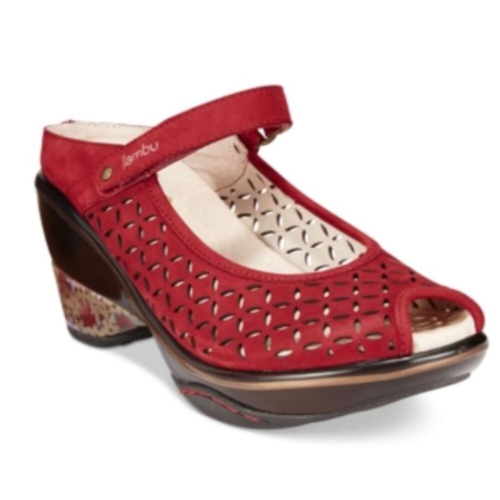 Jambu Journey Encore Women's Red Perforated Nubuck Leather Wedge Mule Size 8.5